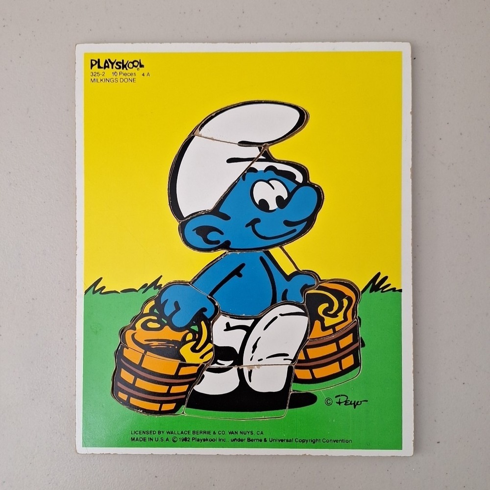 Vintage PLAYSKOOL 1982 Smurfs Wooden Puzzle MADE IN USA